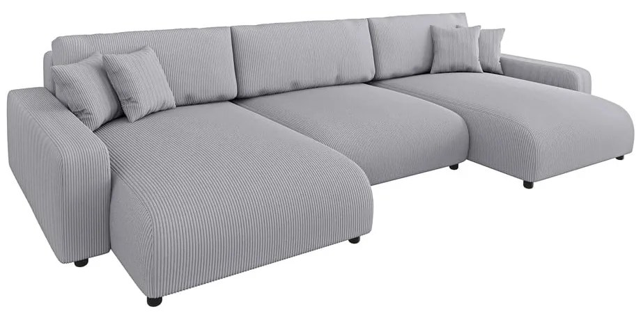 Világosszürke kordbársony kinyitható tárolóhelyes sarokkanapé Sara – Ropez