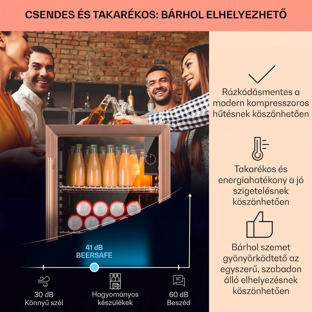Klarstein Beersafe XXL, hűtőszekrény, 80 liter, 3 polc, E energiahatékonysági osztály, panoráma üvegajtó