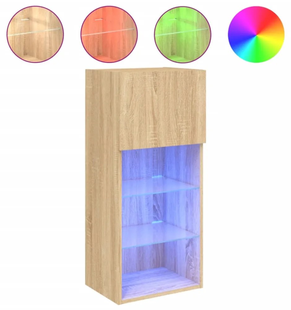 sonoma tölgy színű TV-szekrény LED-lámpákkal 40,5x30x90 cm