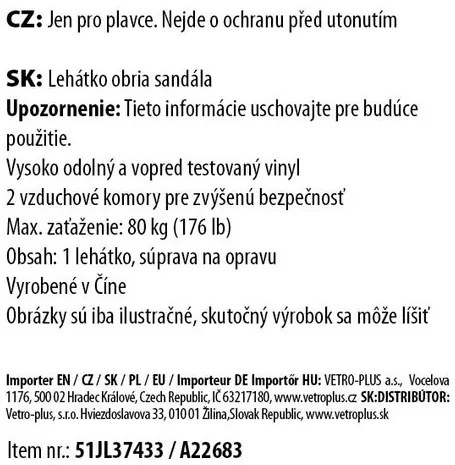 Vetro-Plus Felfújható nyugágy Pantofle, 165 x 70cm