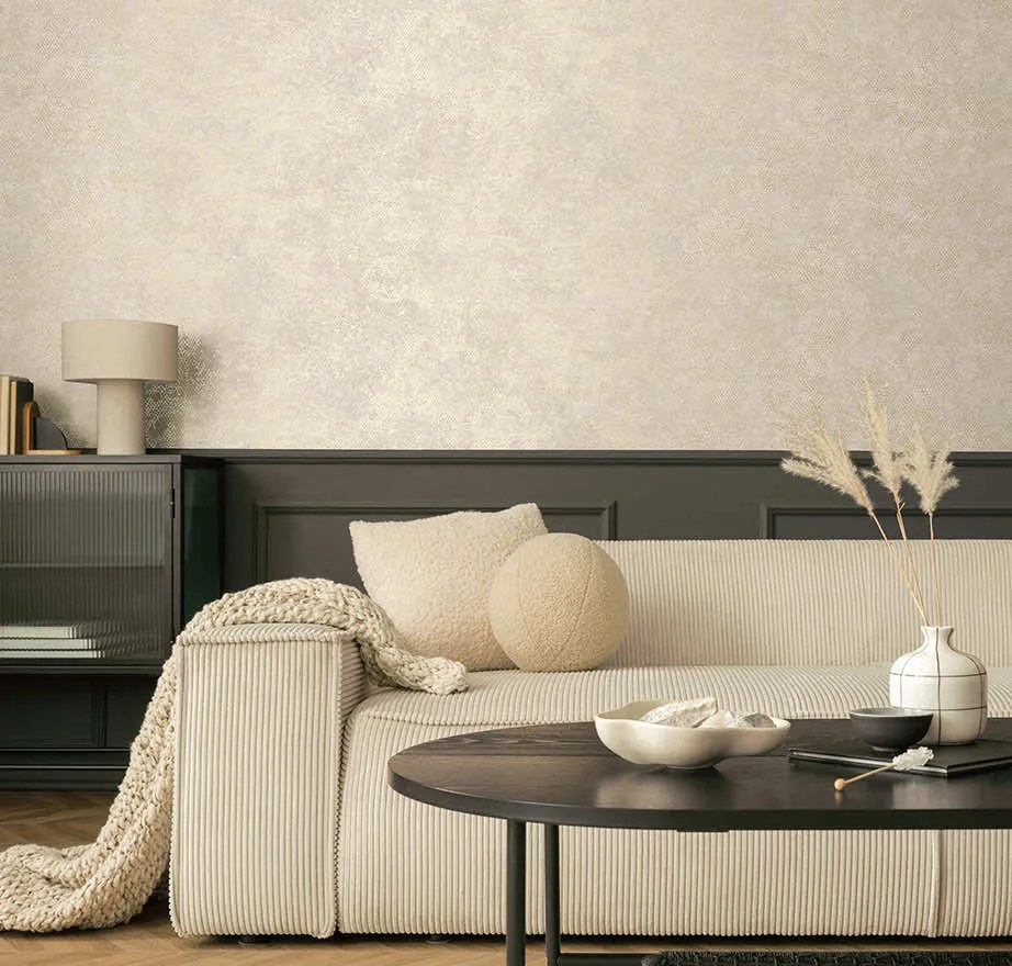 Holden Decor Textura Ophidian krém-szürke kígyóbőr mintás fémhatású vlies tapéta – 66122
