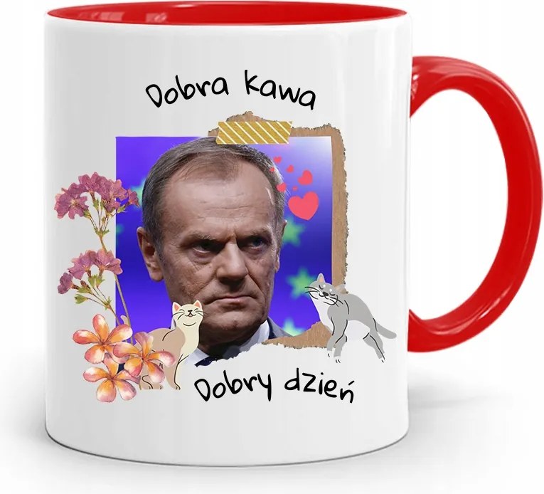 Donald Tusk Piros Bögre Platform Ajándék fényképes nyomtatással