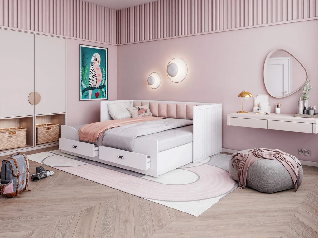 GL HERMES kihúzható ágy matracokkal 80x200 - rózsaszín