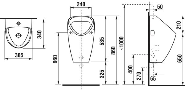 JIKA H8430610000001 - Piszoár GOLEM belső vízcsatlakozás, hátsó lefolyó kerámia/fehér