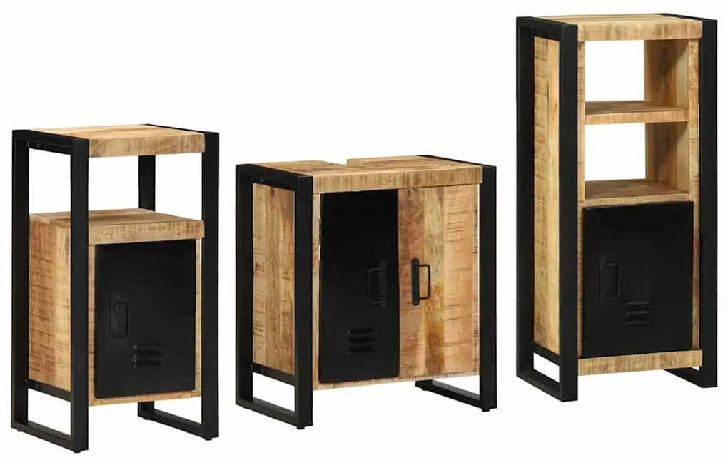 Fürdőszoba bútor szett polcokkal 3 pcs Barna Tömör Mangófát
