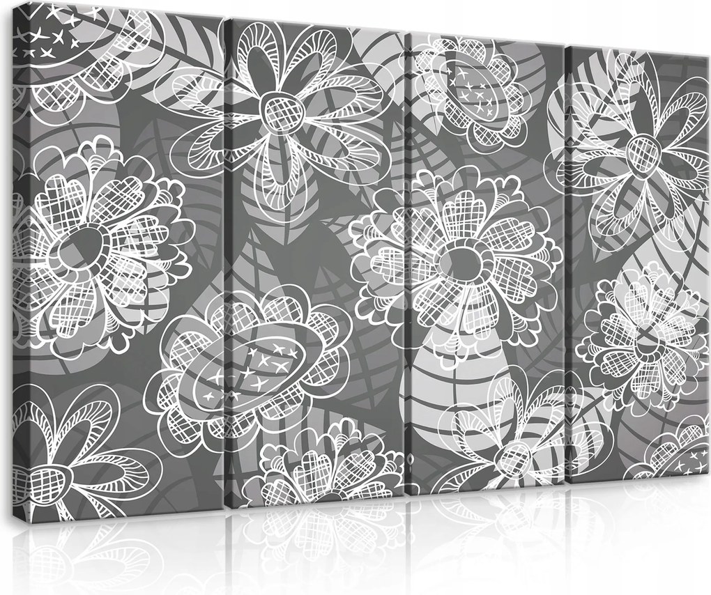 Vászonkép 120x80 Fekete-fehér szürke virágok minta grafika minimalizmus absztrakt