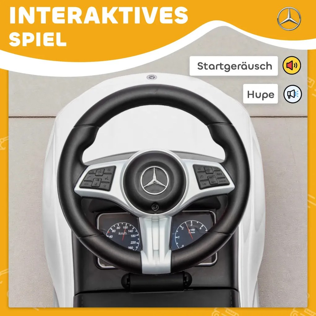 AIYAPLAY Mercedes-Benz C-osztályú kisautó kürttel, motorhangokkal, tárolóhellyel, 18-36 hónapos gyermekeknek, fehér