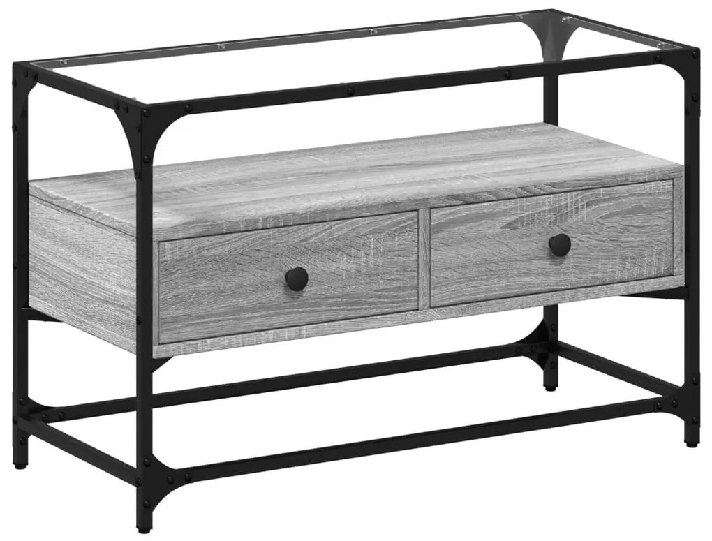 szürke sonoma szerelt fa TV-szekrény üveglappal 80 x 35 x 51 cm