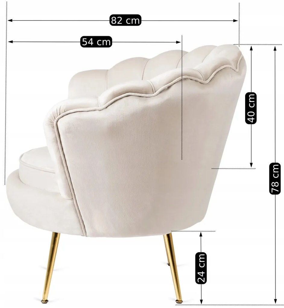 Elegáns Fotel Krém Bársony Kárpittal, Aranyszínű Lábakkal. ANGEL