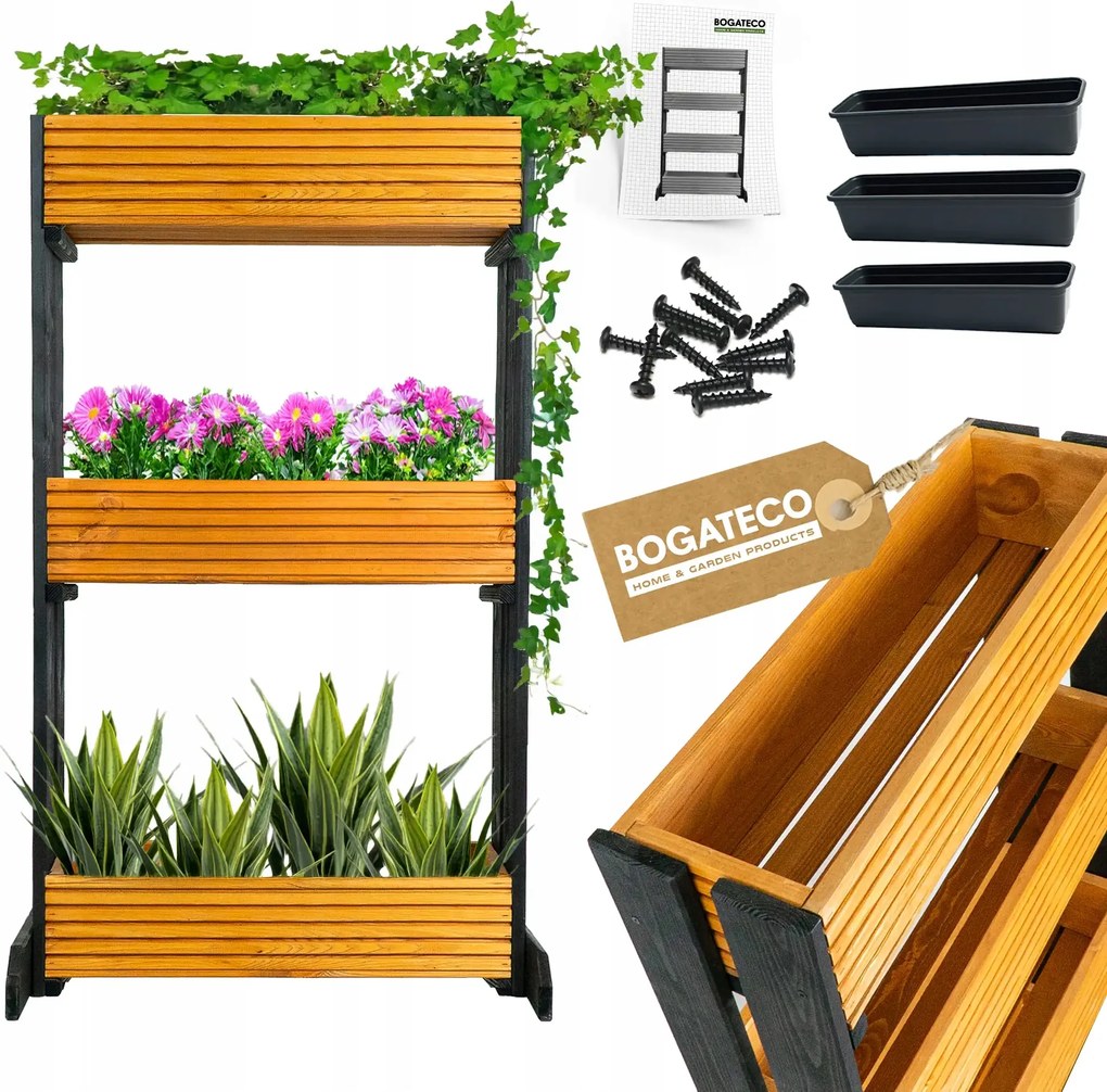 3 Virágtartó Állvány Gyógynövények Virágok Erkély Virágágyás Világos Barna