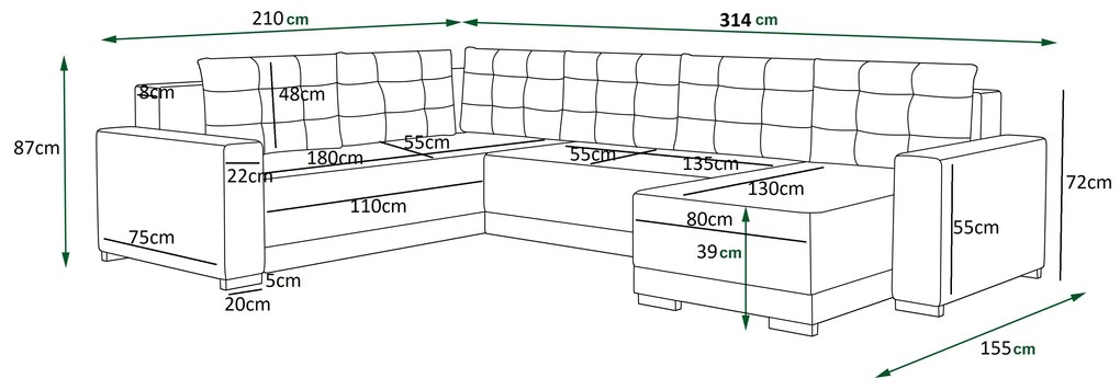 U alakú sarokkanapé Odyssey 3 (fekete + szürke) (B). 1057338