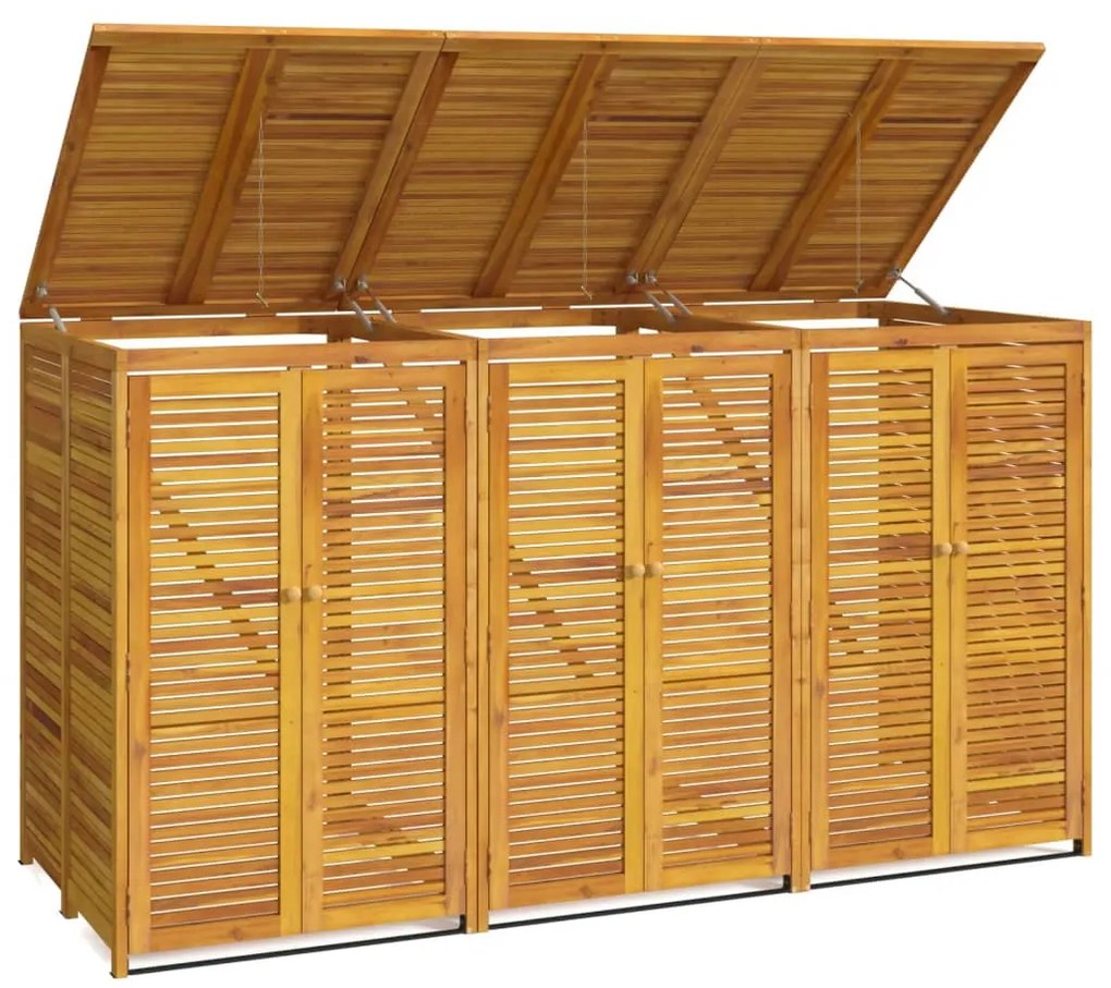 tömör akácfa tripla kukatároló 210 x 89 x 117 cm
