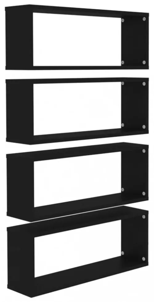 4 db fekete szerelt fa négyszögű fali polc 60 x 15 x 23 cm