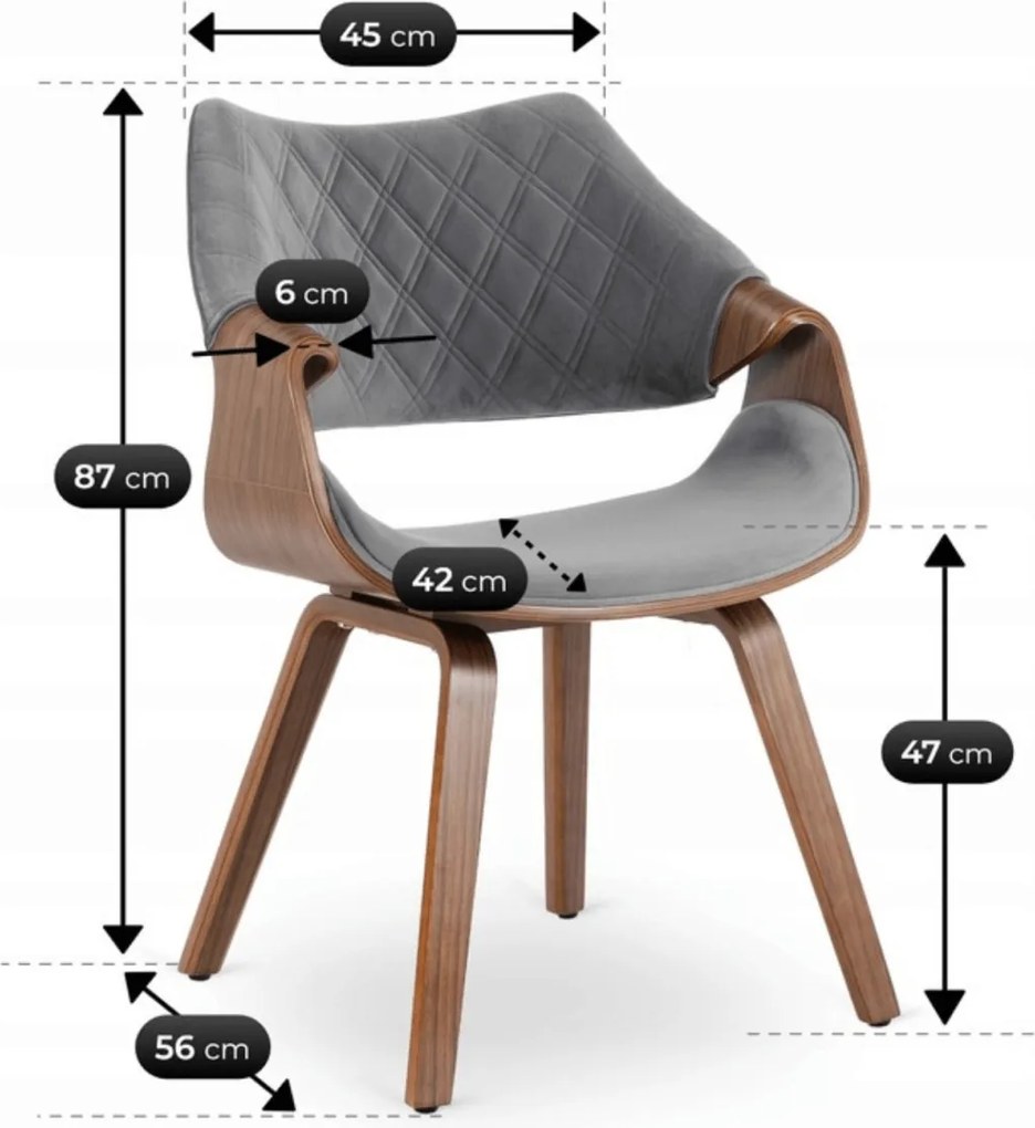 LUISE bársony szék szürke / dió színben