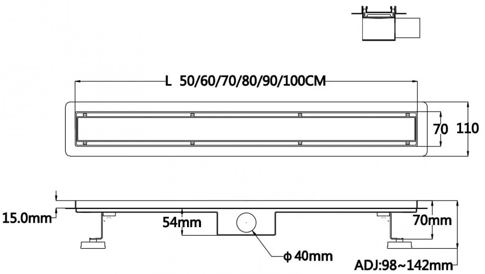 stellman zuhanylefolyó 70cm zuhanytálcához matt fekete rozsdamentes acél