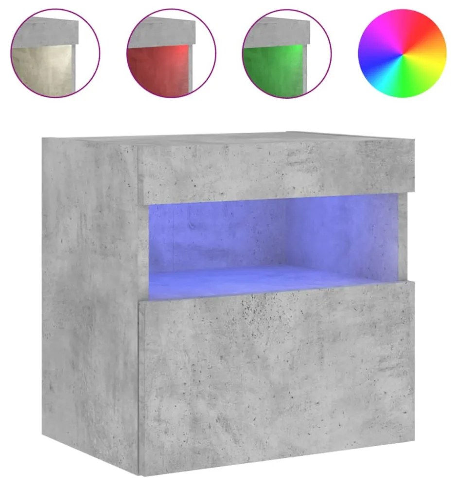 betonszürke falra szerelhető TV-szekrény LED-del 40x30x40 cm