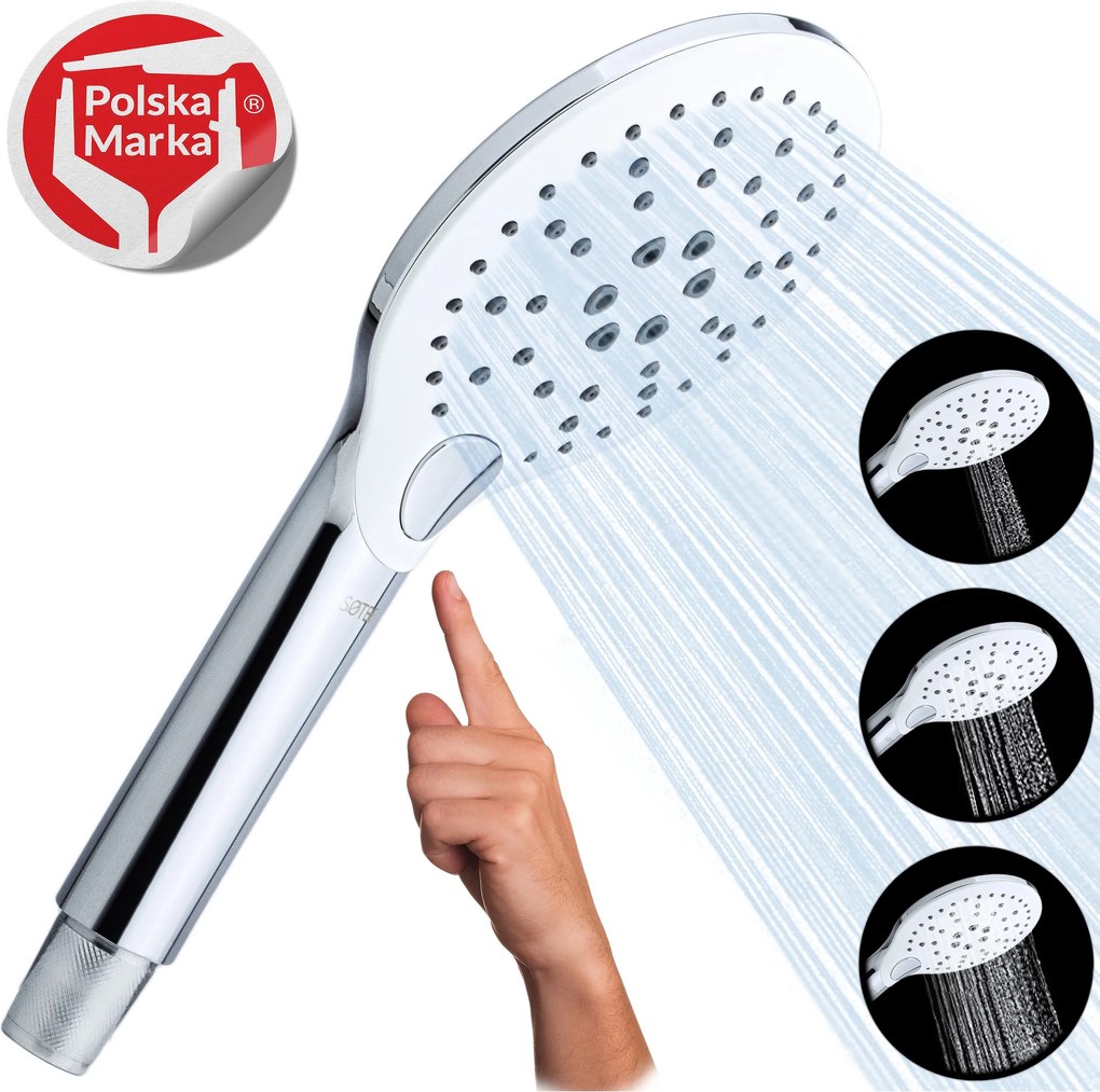 Zuhanyfej zuhanyfej 3 funkciós zuhany fogantyú takarékos króm fehér