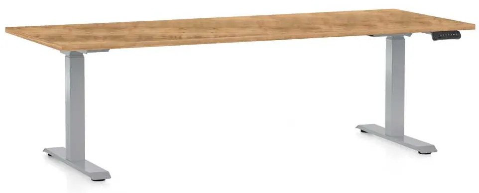 OfficeTech D állítható magasságú asztal, 200 x 80 cm, szürke alap, arany tölgy