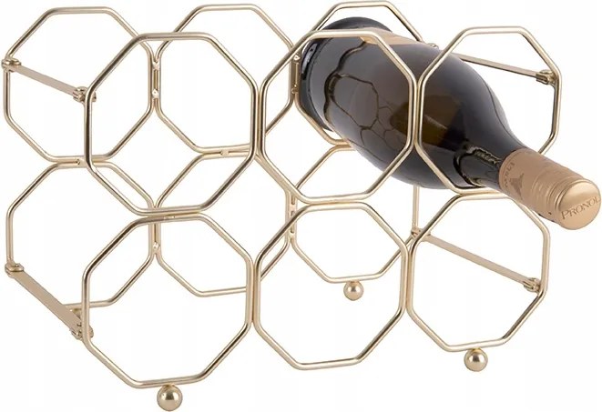 Bortartó Állvány 6 Palackhoz Fém Arany Méhsejt 31 X 22 X 16,5
