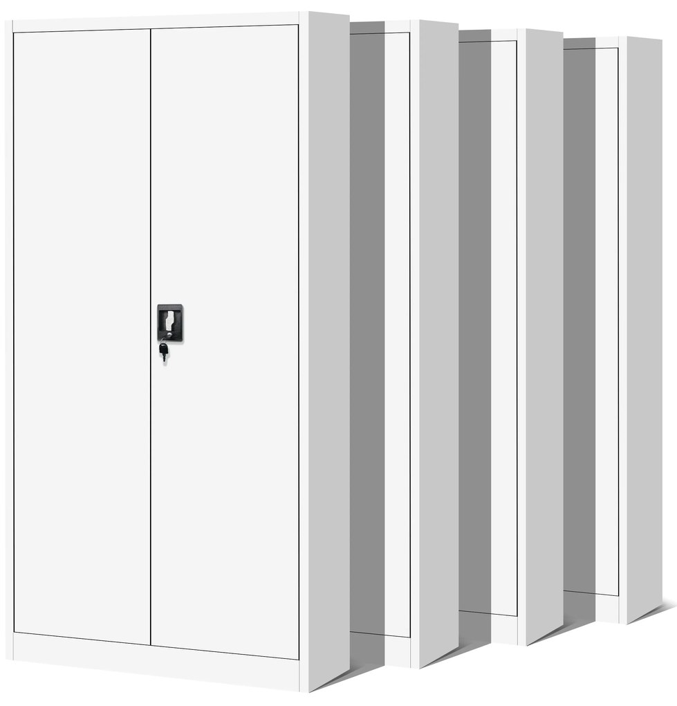 4x JAN fém irodai irattartó szekrény készlet, 900 x 1850 x 400 mm, fehér