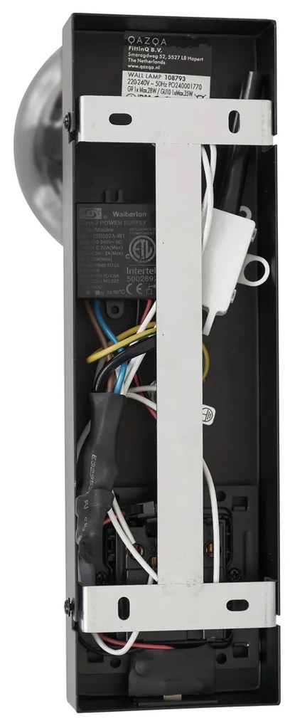 Modern fekete fali lámpa 2-lámpás dönthető USB-C porttal - Lesly