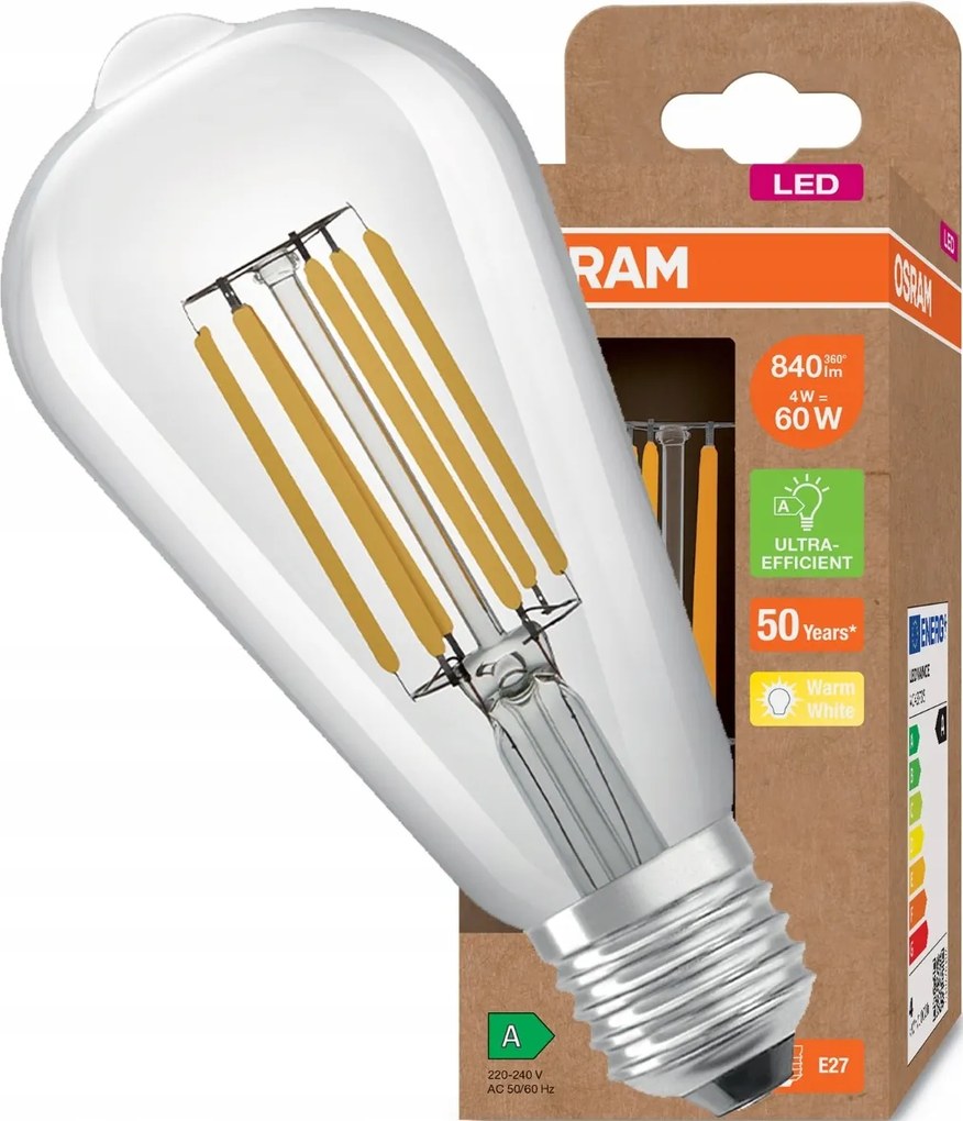 Led izzó E27 ST64 4W 60W 3000K 210lm/W Osram