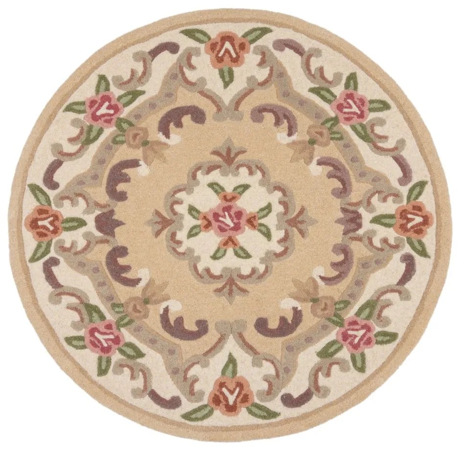 Aubusson bézs gyapjú szőnyeg, ⌀ 120 cm - Flair Rugs