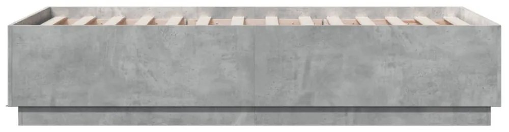 betonszürke szerelt fa ágykeret LED-del 90 x 190 cm