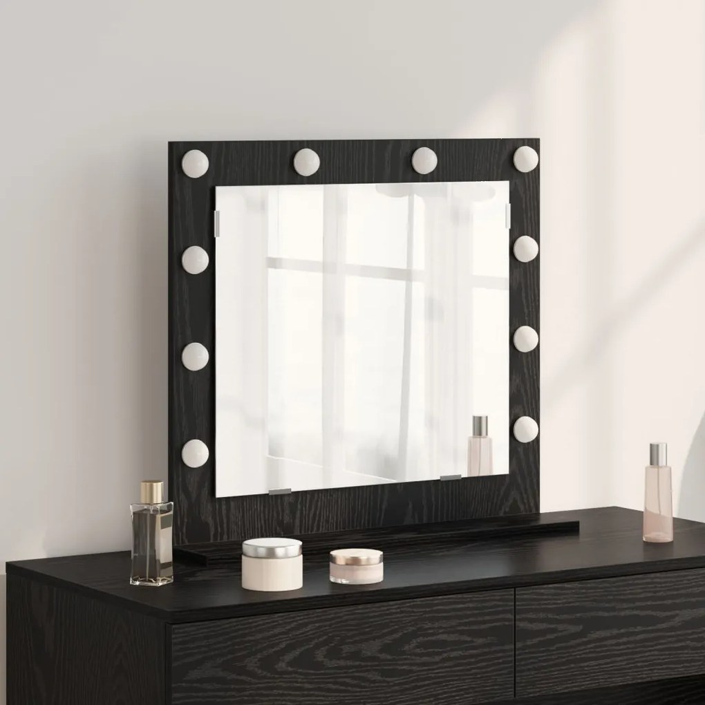 LED világítással rendelkező sminktükör fekete tölgy 60x55x18 cm