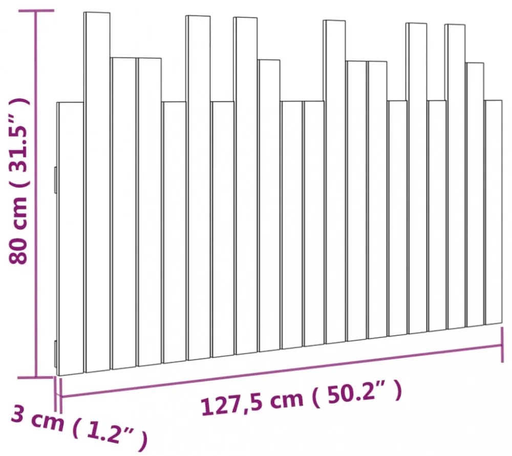 fekete tömör fenyőfa fali fejtámla 127,5 x 3 x 80 cm