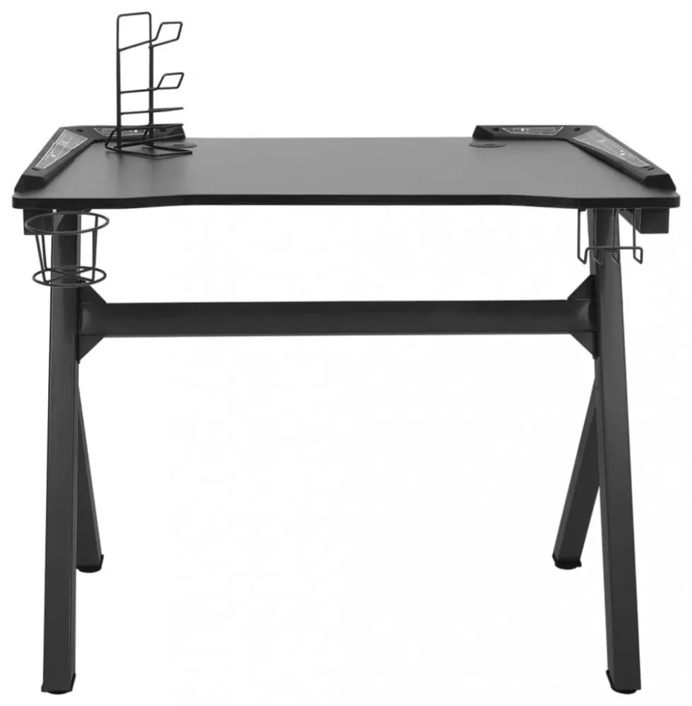 fekete LED-es Y-lábú gamer asztal 90 x 60 x 75 cm