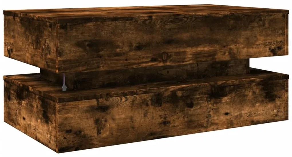 vidaXL füstös tölgy színű dohányzóasztal LED-lámpákkal 90x50x40 cm