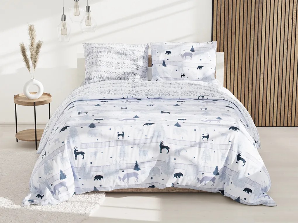 Renforcé pamut ágynemű SOBI és FENYŐK fehér Ágyneműhuzat mérete: 70 x 90 cm | 140 x 220 cm