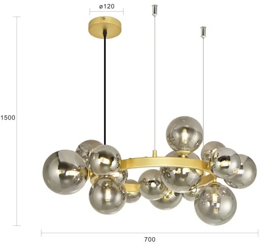 Brilagi - LED Csillár zsinóron MILLA 15xG9/3W/230V arany/füstös