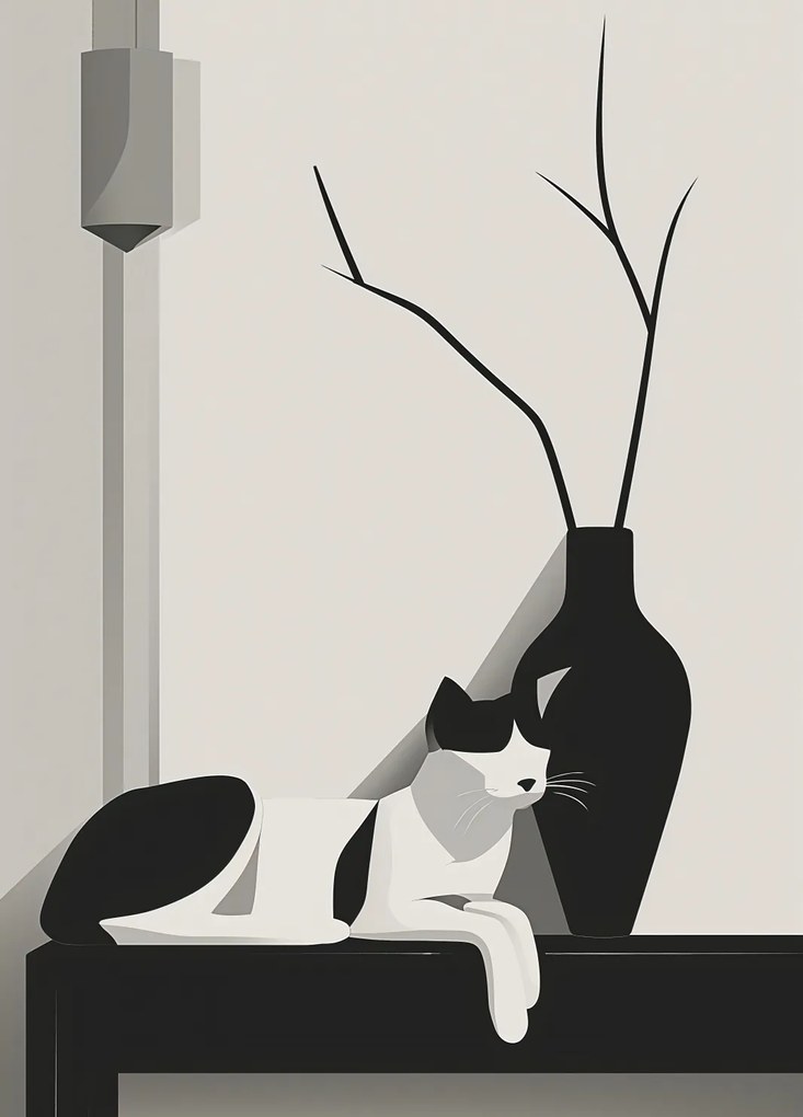 Poszter 39,5x55cm Macska szürke árnyalatokban