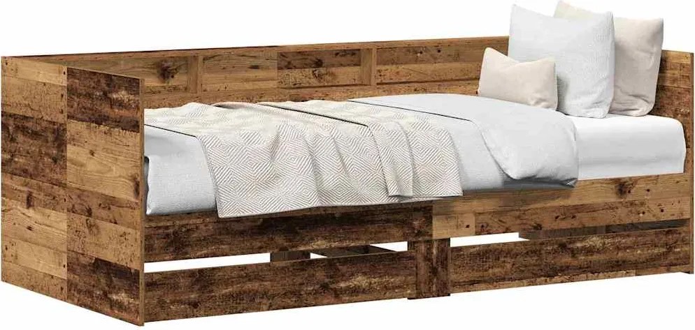 vidaXL Nappaliágy fejtámlával fiókkal Öreg fa 90 x 200 cm Faanyag
