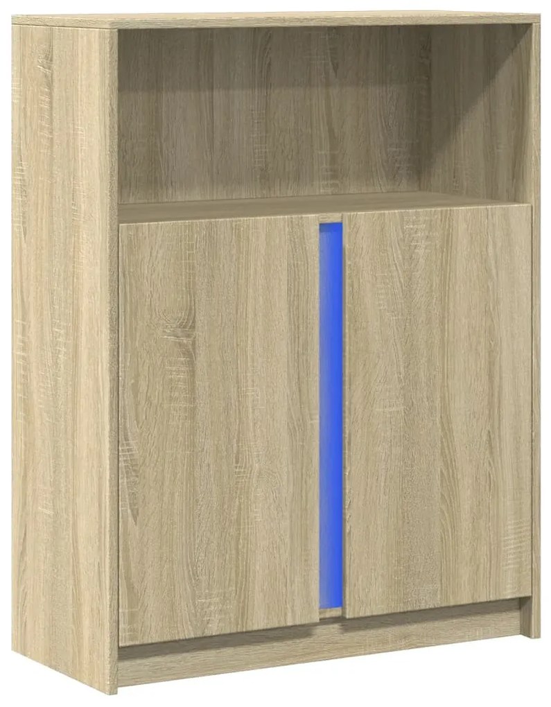 sonoma tölgy szerelt fa tálalószekrény LED-del 77 x 34 x 100 cm
