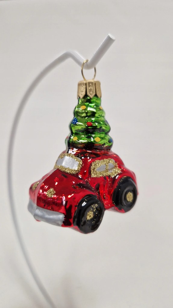 Karácsonyfadísz üvegből Karácsony Autó karácsonyfával