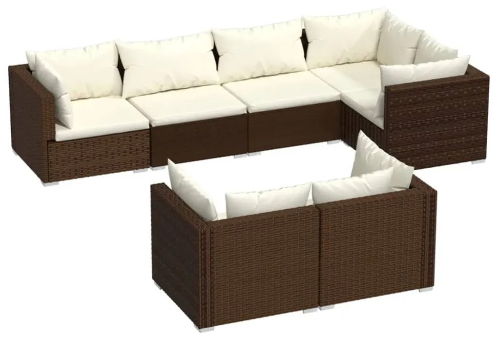 7 részes barna polyrattan kerti ülőgarnitúra párnákkal