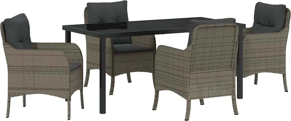 vidaXL Kert étkező szett párnával 5 pcs Szürke polirattan