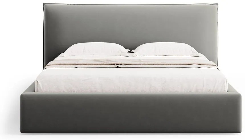 Szürke kárpitozott ágyneműtartós franciaágy ágyráccsal 180x200 cm Elio – Milo Casa