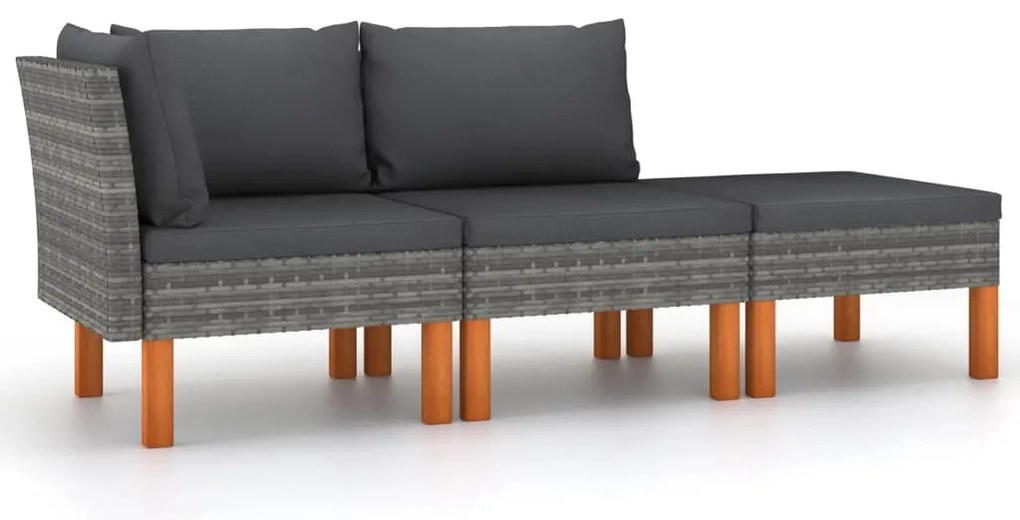 3 részes polyrattan és tömör eukaliptuszfa kerti ülőgarnitúra