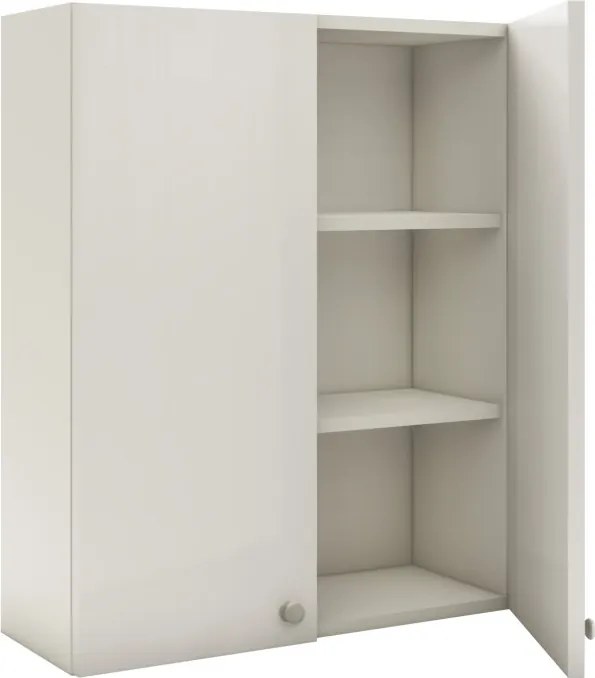 Zaria 2 ajtós fali fürdőszobai szekrény, Fényes fehér / Fehér, MDF, 60 x 22 x 72 cm