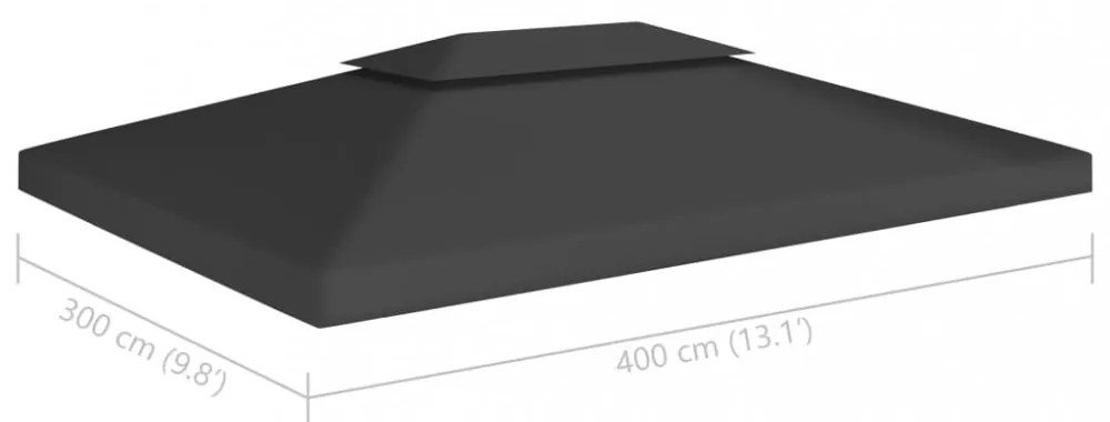 fekete kétszintes pavilon-tetőponyva 310 g/m² 4 x 3 m
