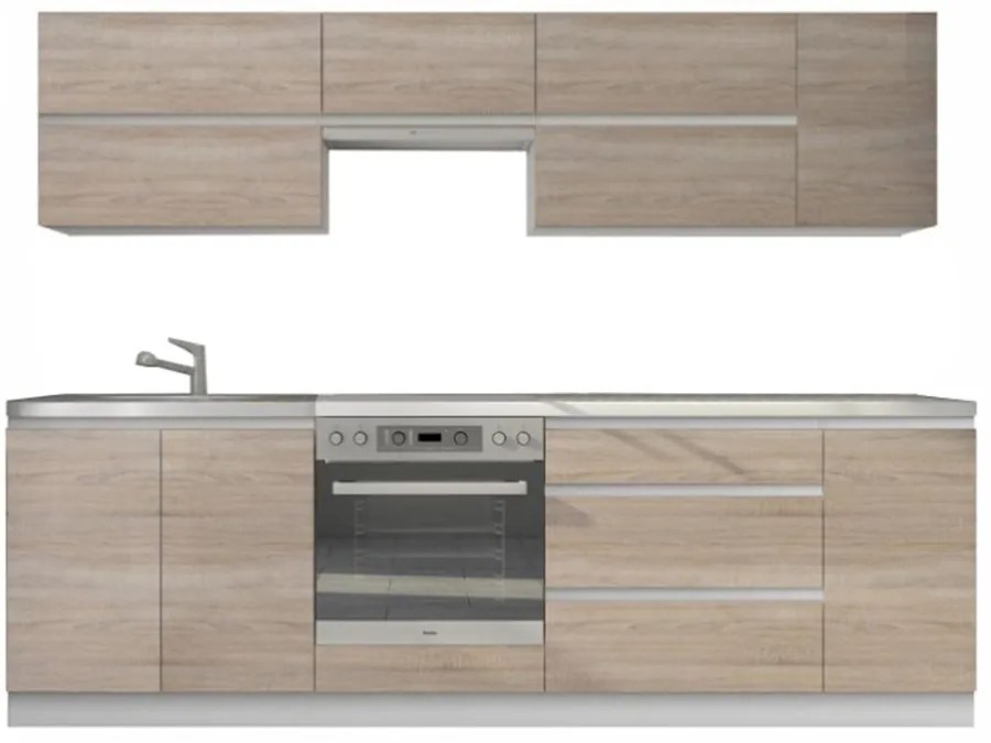 Elemes konyhabútor 2,6m, fehér/tölgy sonoma, LINE NEW