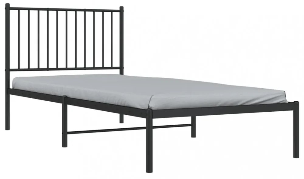fekete fém ágykeret fejtámlával 90 x 200 cm