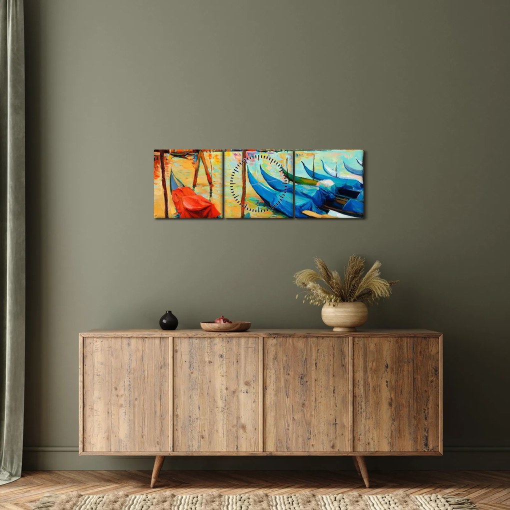 Kép - Velencei kikötő (órával) (90x30 cm)