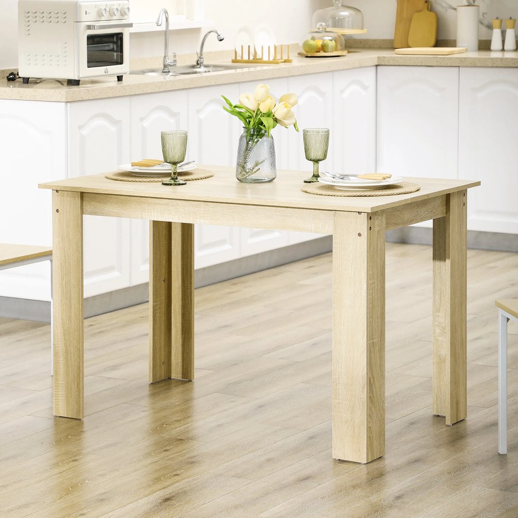 HOMCOM 4-6 Fős Étkezőasztal - Modern Stílusú, Téglalap Alakú Konyhai Asztal, 110 kg Teherbírás, 120 cm x 69 cm x 75 cm Tölgy | Aosom