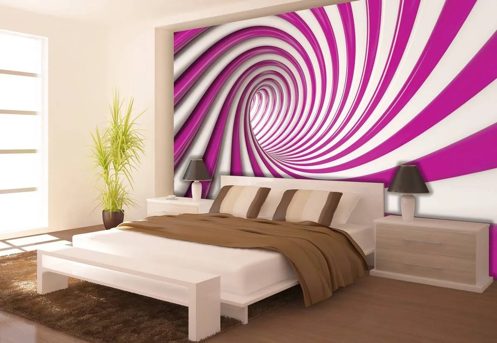 Fotótapéta - Fehér és rózsaszín 3D-s alagút (152,5x104 cm)