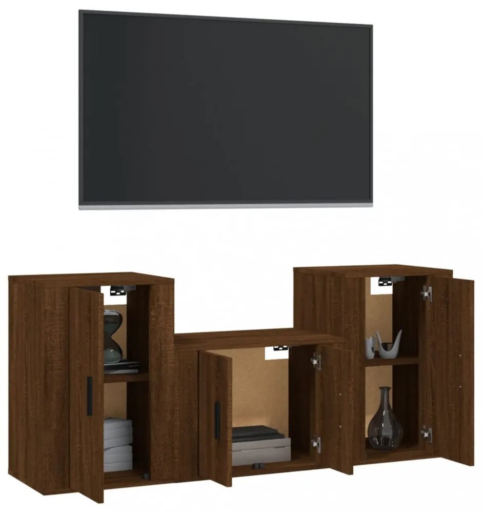 vidaXL 3 részes barna tölgy színű szerelt fa TV-szekrényszett